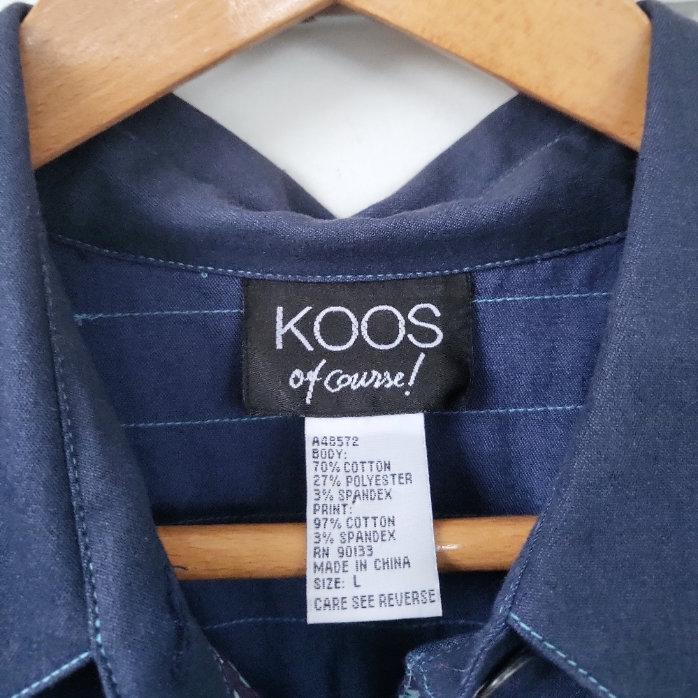 Vintage Koos of Course Navy Blue & Floral Western Shirt Dress L - Picture 2 of 7